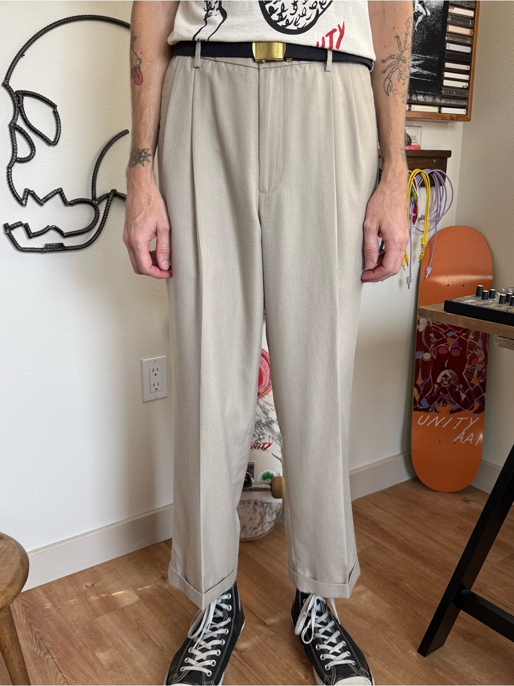 Vintage 2000s Cream High Waisted Pleated Trousers Linen Blend Dockers ~ 34 x 29